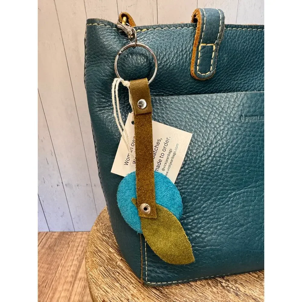 Genuine Leather Round Flower Purse Charm Blue Gold Lavender Boho Bag Charm